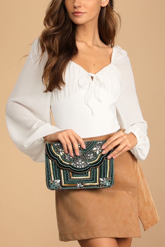 Party Date Green Multi Sequin Beaded Clutch | Lulus (US)