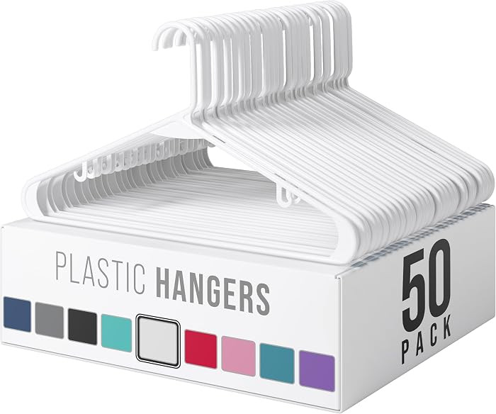 Plastic Hangers 50 Pack White - Clothes Hangers - Makes The Perfect Coat Hanger and General Space... | Amazon (US)