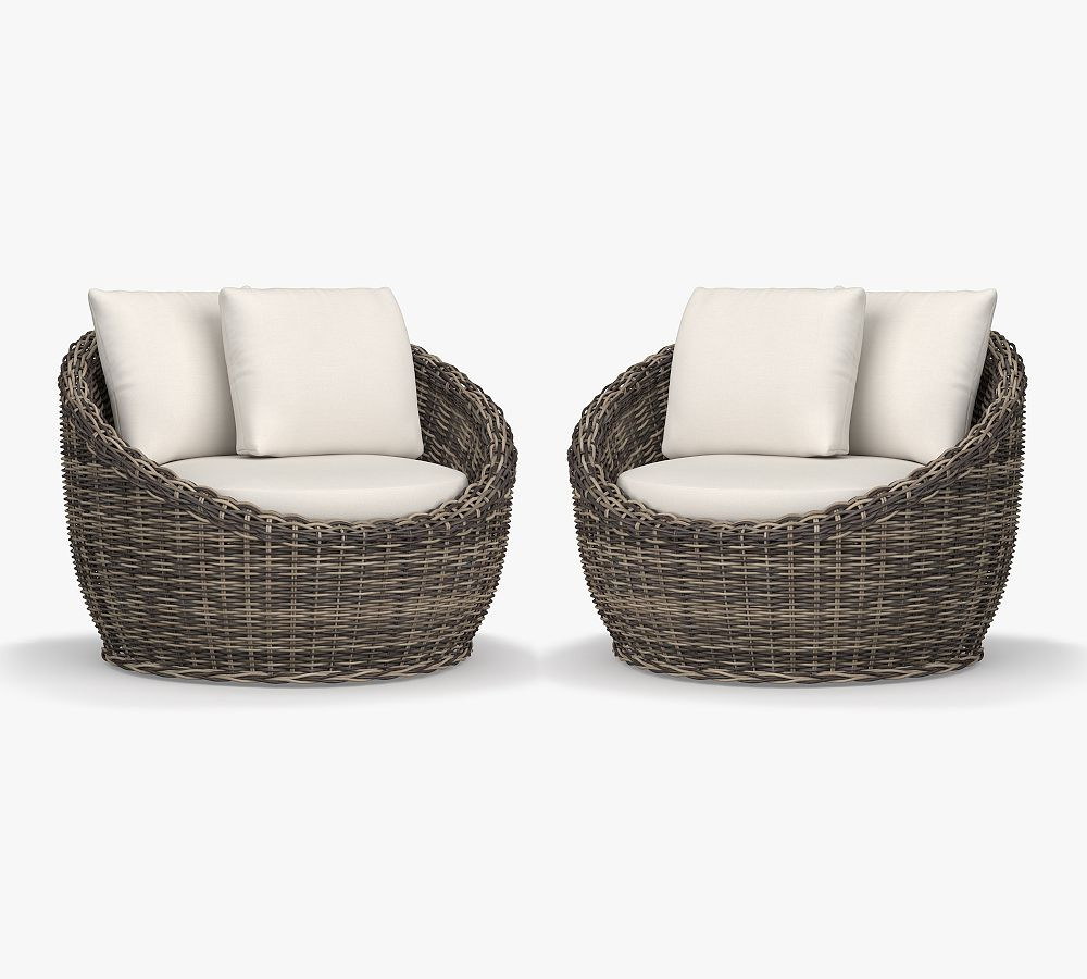 Huntington Wicker Swivel Papasan Outdoor Lounge Chair, Set of 2 | Pottery Barn (US)