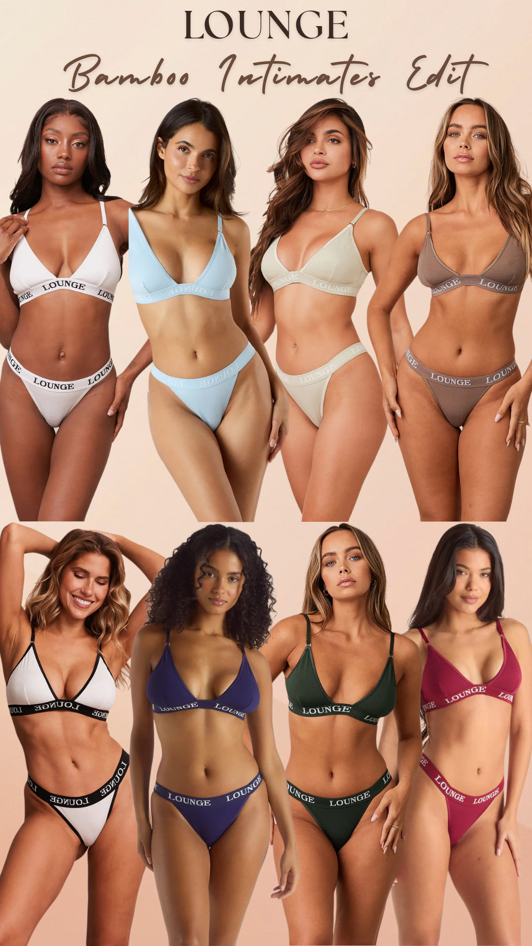 Elevated Bamboo Intimates by @lounge 

These are part of the Everyday Essentials on the Lounge website and they really are the kind of bras and underwear you reach for every single day. If you’re trying to upgrade your basics, bamboo fabric is softer, more breathable, and more comfortable than most standard cotton underwear, and these sets are lightweight, stretchy, and flattering without feeling tight.

These are perfect if you:
◦ Hate uncomfortable underwire bras
◦ Have bras that dig into your shoulders
◦ Have underwear that digs into your hips
◦ Want no-show underwear under leggings
◦ Want breathable underwear that doesn’t feel sweaty
◦ Want comfortable travel / airport outfit underwear
◦ Want lounge sets that are actually comfortable enough to sleep in
◦ Want matching sets that make you feel put together
◦ Want soft everyday essentials instead of basic cotton packs
◦ Want an elevated basics upgrade

Fit & coverage:
◦ Thong option = no show under leggings and tight dresses
◦ Brief option = full butt coverage
◦ Wire free triangle bra = comfortable for everyday wear
◦ Lightweight and breathable for all day wear
◦ Stretchy fabric so it doesn’t dig in
◦ Good for lounging, sleeping, travel, and everyday wear

In this post:
Bamboo Triangle Bra
Bamboo Triangle Thong/Briefs

Colors shown:
Oat, Light Blue, Navy, Burgundy, Coffee, Pine Green, White & Black, All White, Olive, All Black

↓ Everything is linked! 

#LTKdayinmylife #LTKPetite #LTKSaleAlert