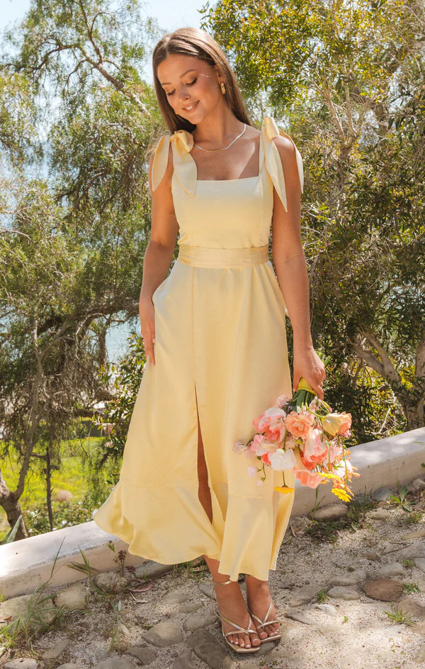 Garden Midi Dress ~ Pale Yellow Luxe Satin | Show Me Your Mumu