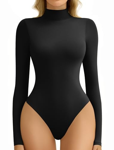 Avidlove Bodysuits for Women High Neck Long Sleeve Body Suits Snap Closure Double Lined Mock Neck Bodysuit Soft (Black, M) | Amazon (US)