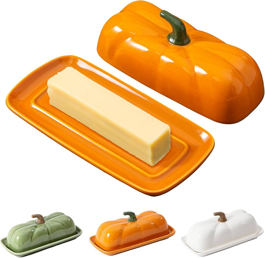 Plato de Mantequilla de Calabaza con Tapa, Bandeja de Mantequilla de Cer\u00e1mica, Envase de Man... | Amazon (US)