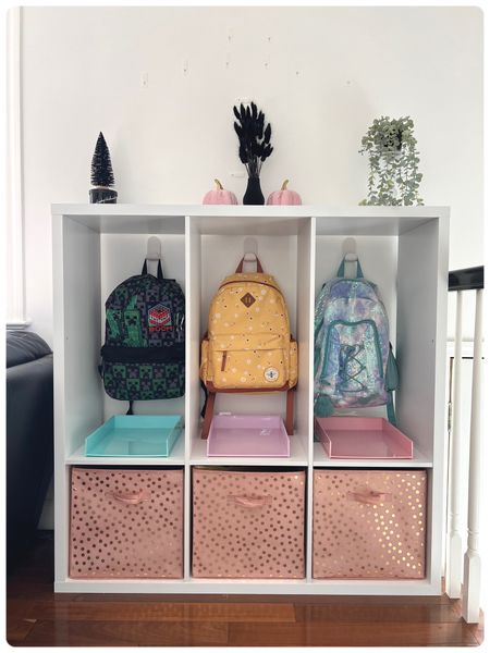 Easy Entryway storage, backpack, book bag storage, paper clutter organization, school organization

#LTKhome #LTKfamily #LTKkids