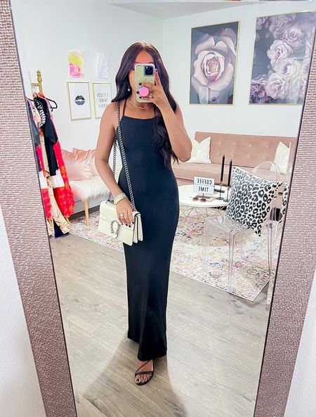 Dress: I am 5’4” wearing a small, has great stretch and comfortable material. It is bump friendly & wore a sticky bra. •Sandals fit true to size. 

Maxi dress, open back dress, black dress, slimming dress, bump friendly dress, maternity dress, the drop sandals, summer dress, wedding guest dress

#LTKstyletip #LTKunder50 #LTKwedding