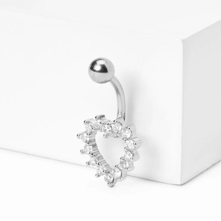 Silver 14G Crystal Cutout Heart Dangle Belly Ring | Claire's (UK)