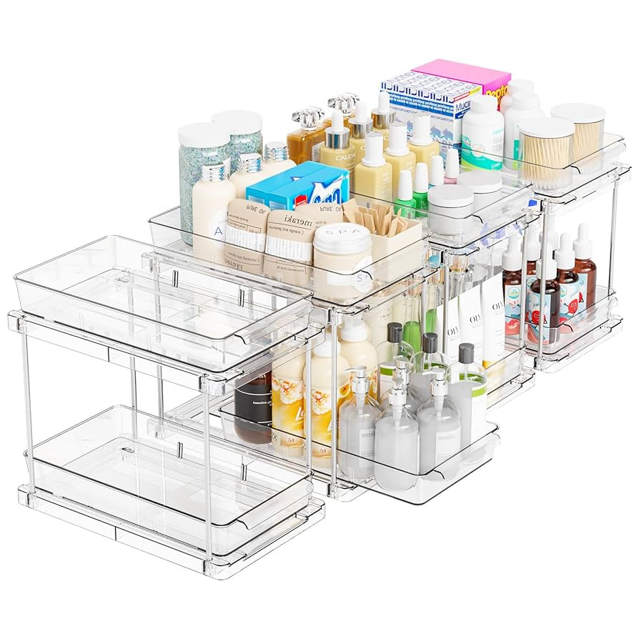 Yieach 4 Pack Under Sink Organizers and Storage,Clear Acrylic Bathroom Organizer and Cabinet Orga... | Amazon (US)