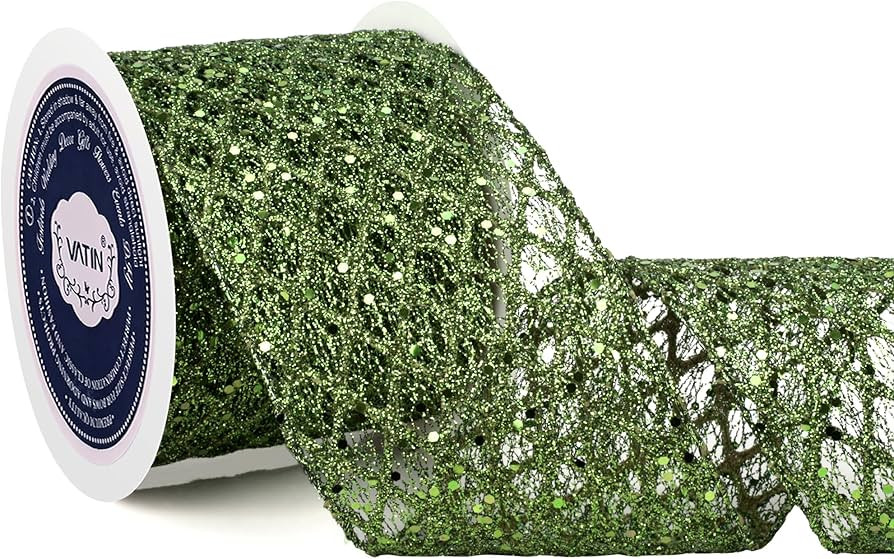 VATIN 4" Moss Green Christmas Ribbon, Green Glitter Mesh Diamond Web Sequin Dots Wired Christmas ... | Amazon (US)