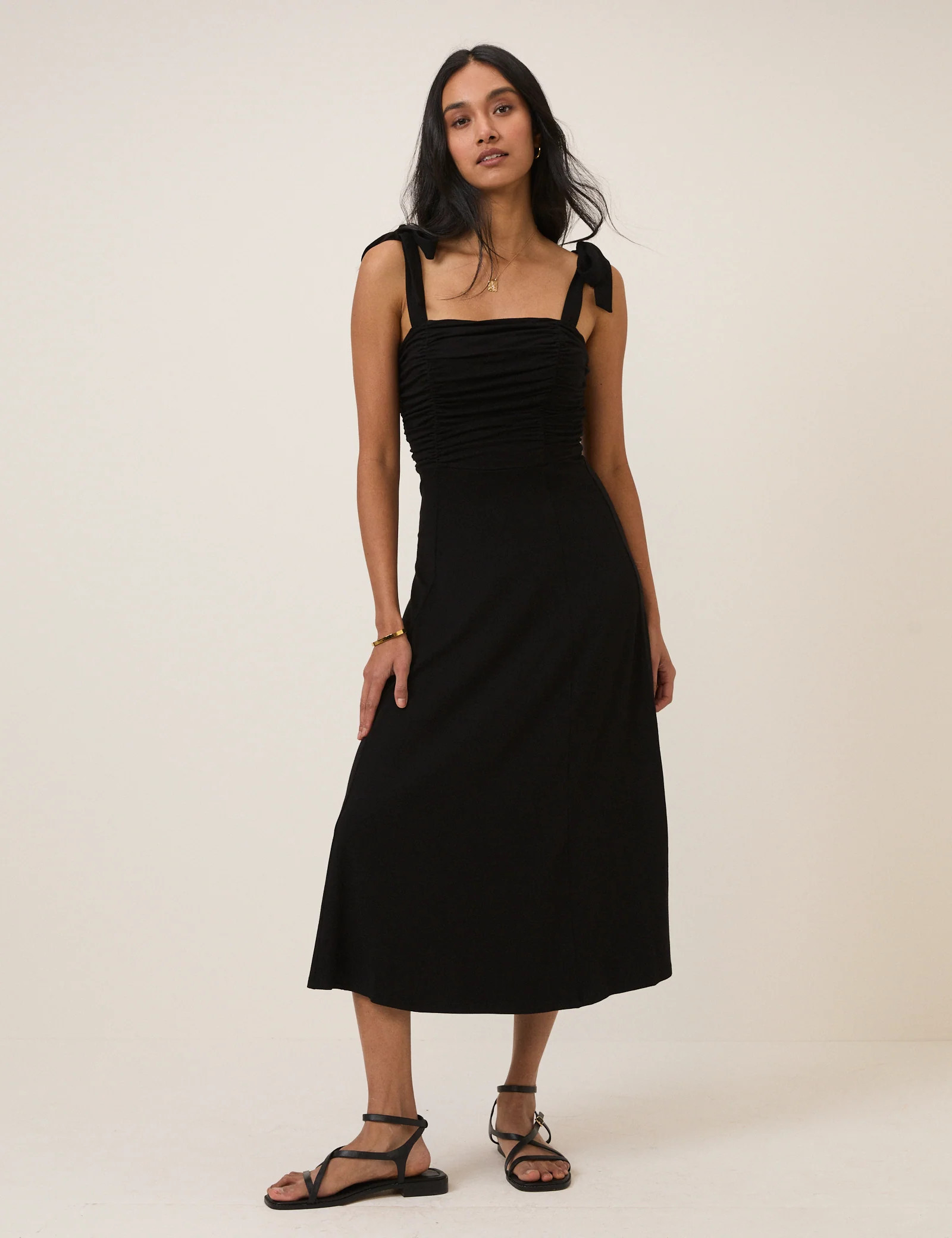 Black Tie Shoulder Hattie Jersey Midi Dress | Nobody's Child