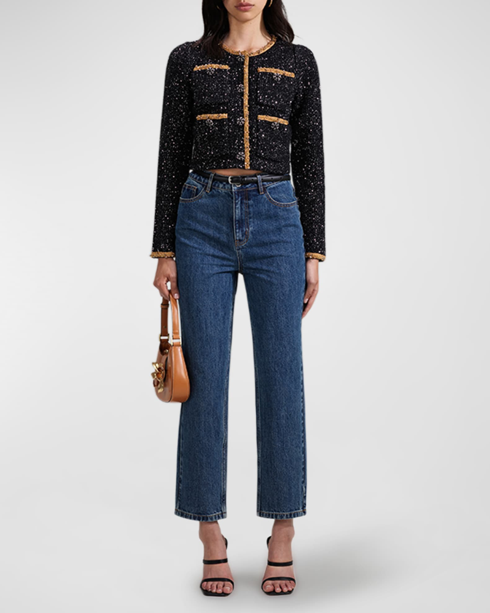 Self-Portrait Sequined Knit Crop Cardigan | Neiman Marcus