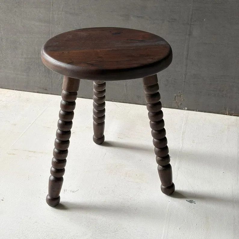 Handmade Wooden Stool with Turned Legs, Rustic Farmhouse Round Stool, Vintage Style Furniture | Etsy (Global)