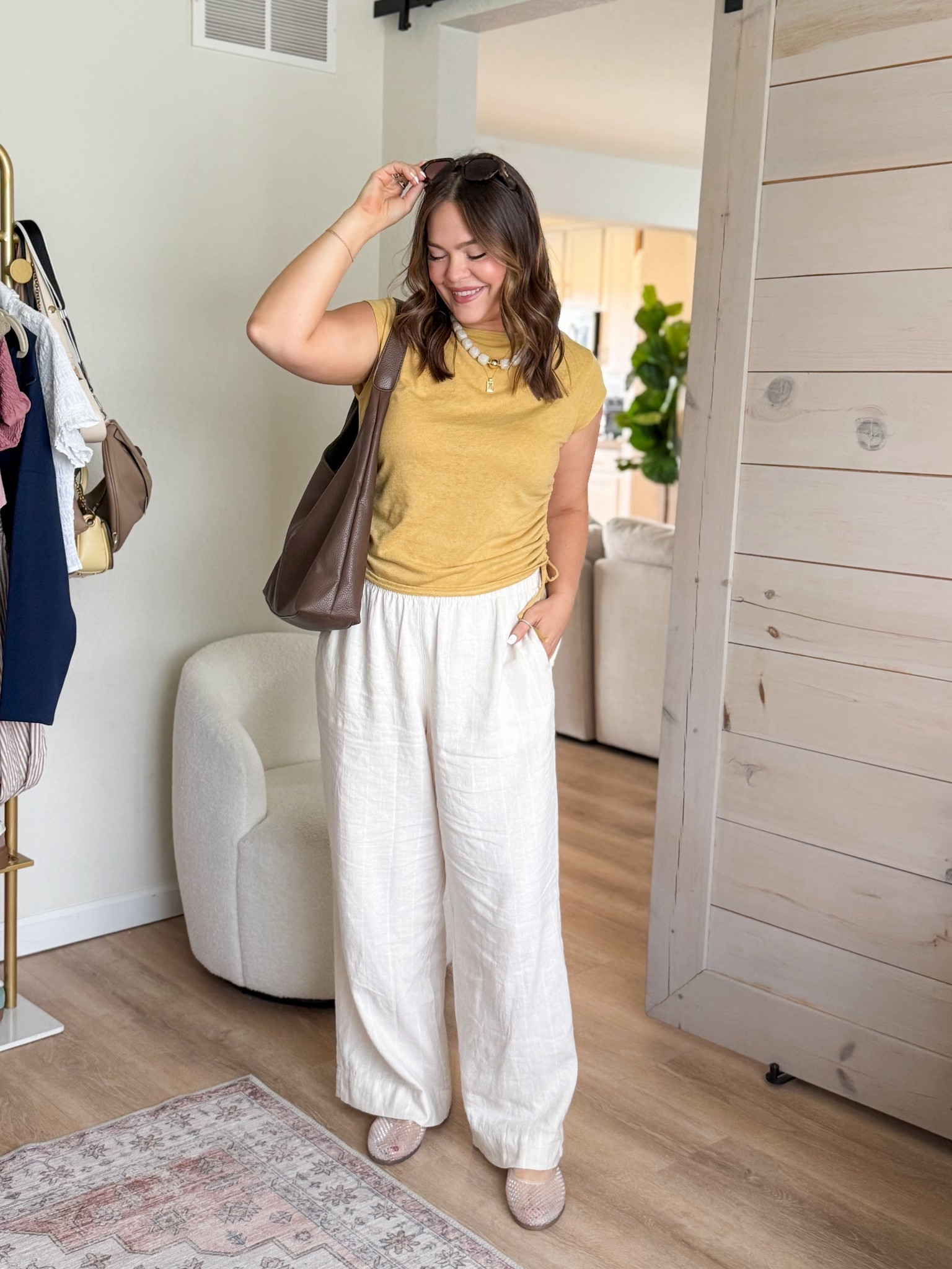 Loveee this outfit - wearing large in top and bottom - bottoms are a little loose so I’d suggest your true size (tried on a medium after this and it fit better) 