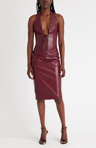 Jaquetta Lace-up Faux Leather Halter Dress | Nordstrom
