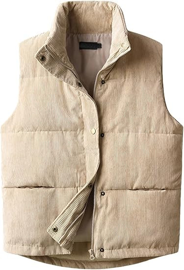 Womens Corduroy Puffer Vest Sleeveless Stand Collar Zip Up Snap Lightweight Jacket Padded Gilet O... | Amazon (US)