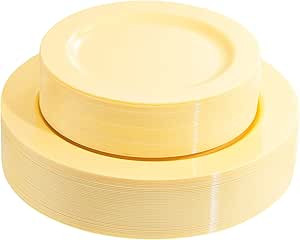 FLOWERCAT 60PCS Yellow Plates - Heavy Duty Yellow Plastic Plates Disposable for Easter Party/Wedd... | Amazon (US)