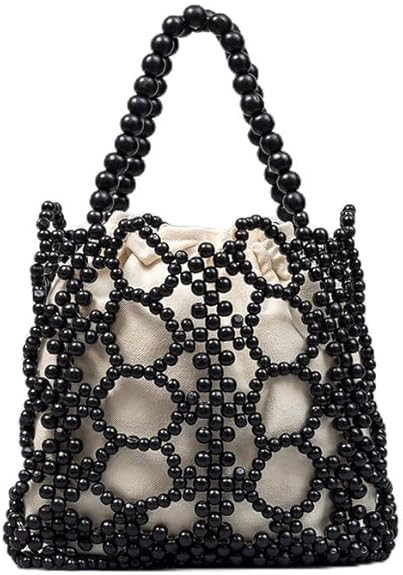 YYW Unique Handmade Wooden Bead Tote Bag for Women, Small Handwoven Clutch Purses Woven Bucket Ha... | Amazon (US)