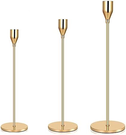 JINGYUAN Gold Candle Holder Set of 3 for Taper Candle Simple Modern Taper Shiny Candlestick Holde... | Amazon (US)