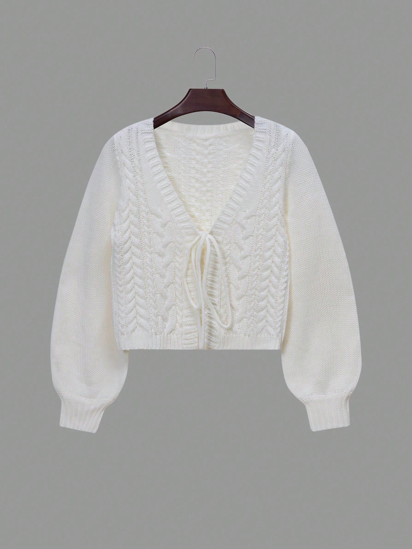 SHEIN MOOSTA Tie Front Lantern Sleeve Cardigan | SHEIN