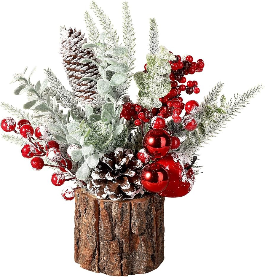 Hatisan Small Tabletop Christmas Tree with Ornaments, Pine Cones, and Berries - For Home Decor | Amazon (US)