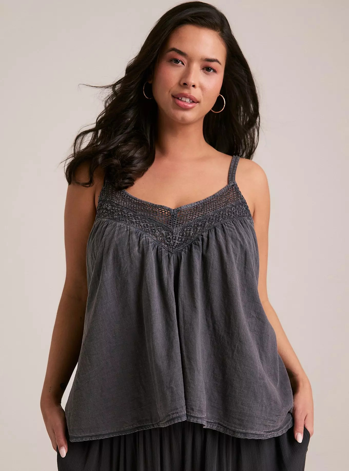 Festi Cotton Gauze Crochet Cami | Torrid (US & Canada)