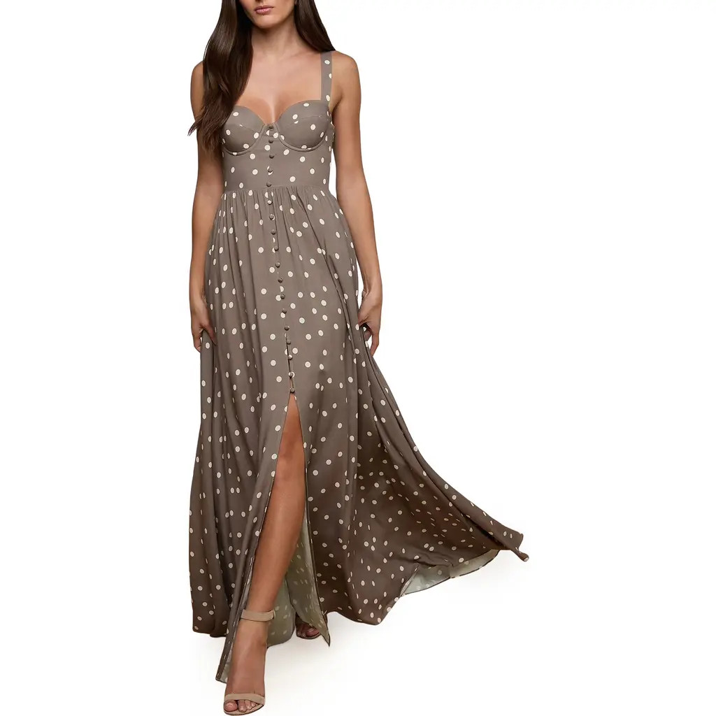L'AGENCE Rosette Dot Sleeveless Maxi Dress in Cardamom/ecru Polka Dot at Nordstrom, Size Medium | Nordstrom