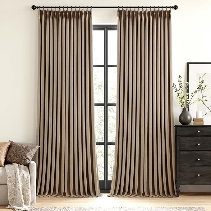 MIULEE Cafe Brown Pinch Pleated 100% Blackout Linen Curtains for Bedroom, Room Darkening Memory T... | Amazon (US)