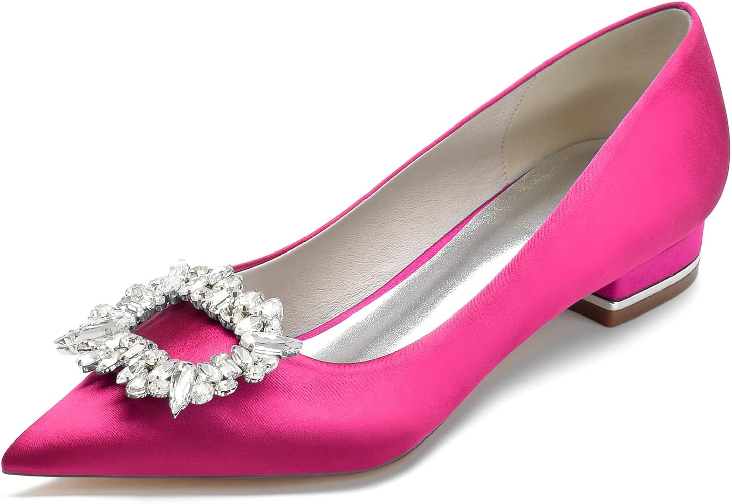 Wedding Shoes Multicolor Satin Pointed Toe Rhinestone Slip on Ballet Flat Shoes | Amazon (US)