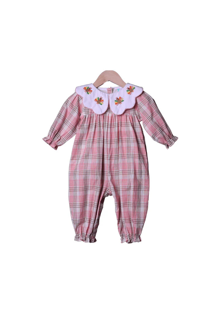 Crochet Turkey Pink Plaid Romper | The Smocked Flamingo