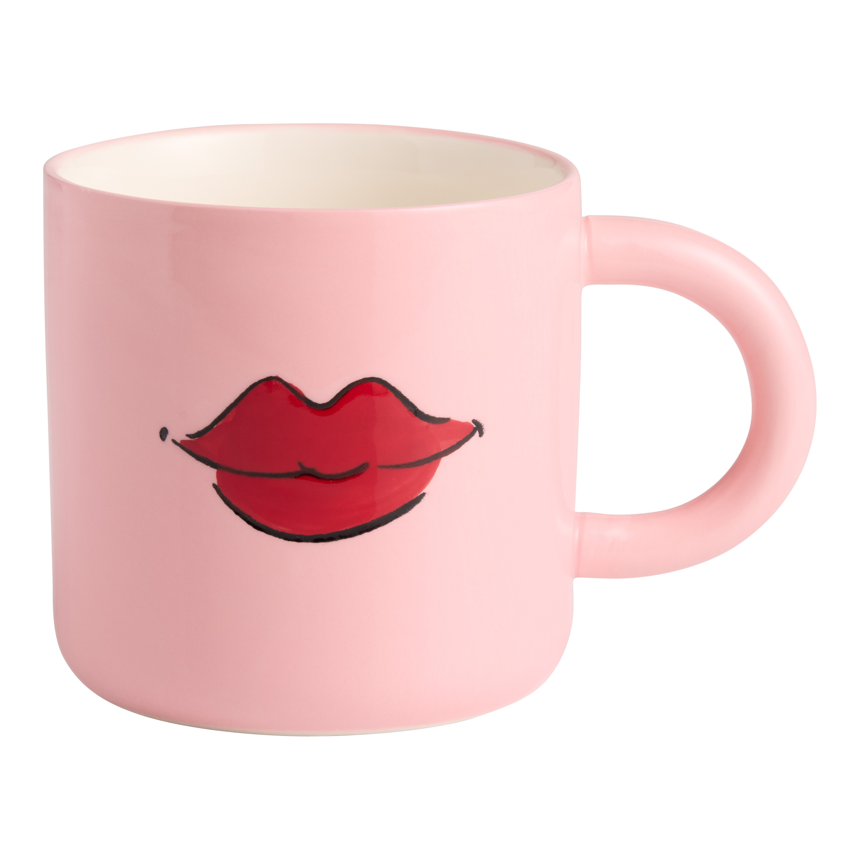 Pink and Red Lips Hand Painted Ceramic Mug | World Market