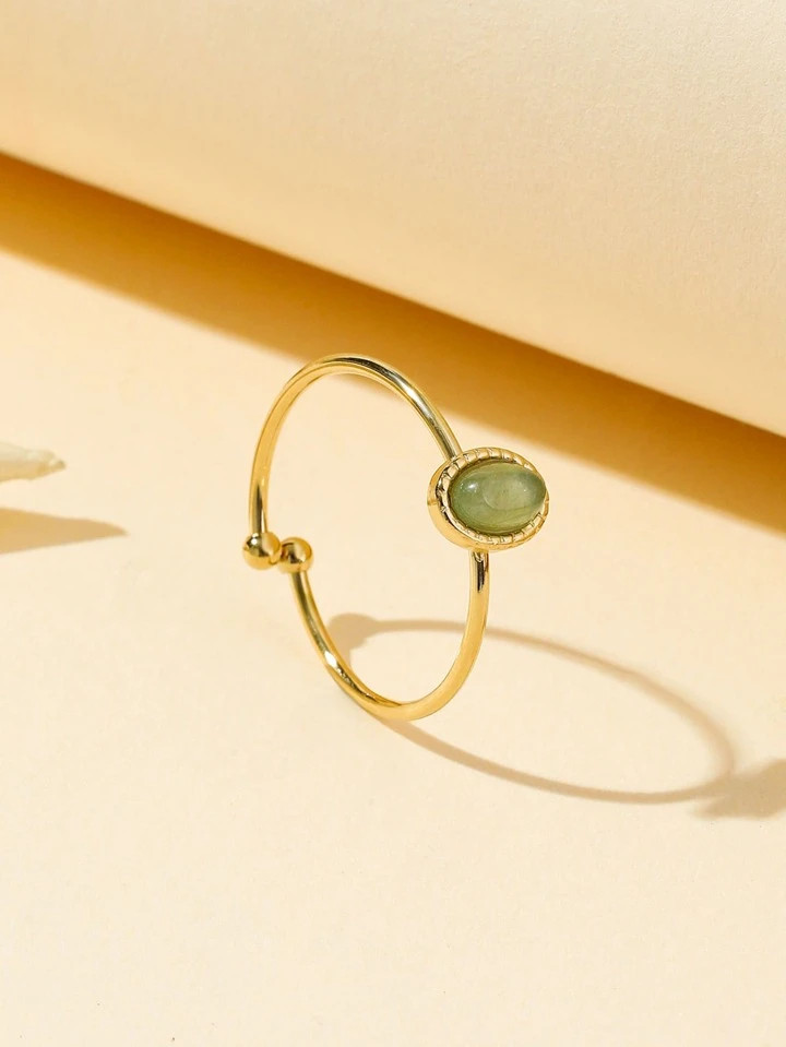 1pc Fashionable 14k Gold-plated Dopamine Stainless Steel Ring With Baroque Style Natural Stone De... | SHEIN