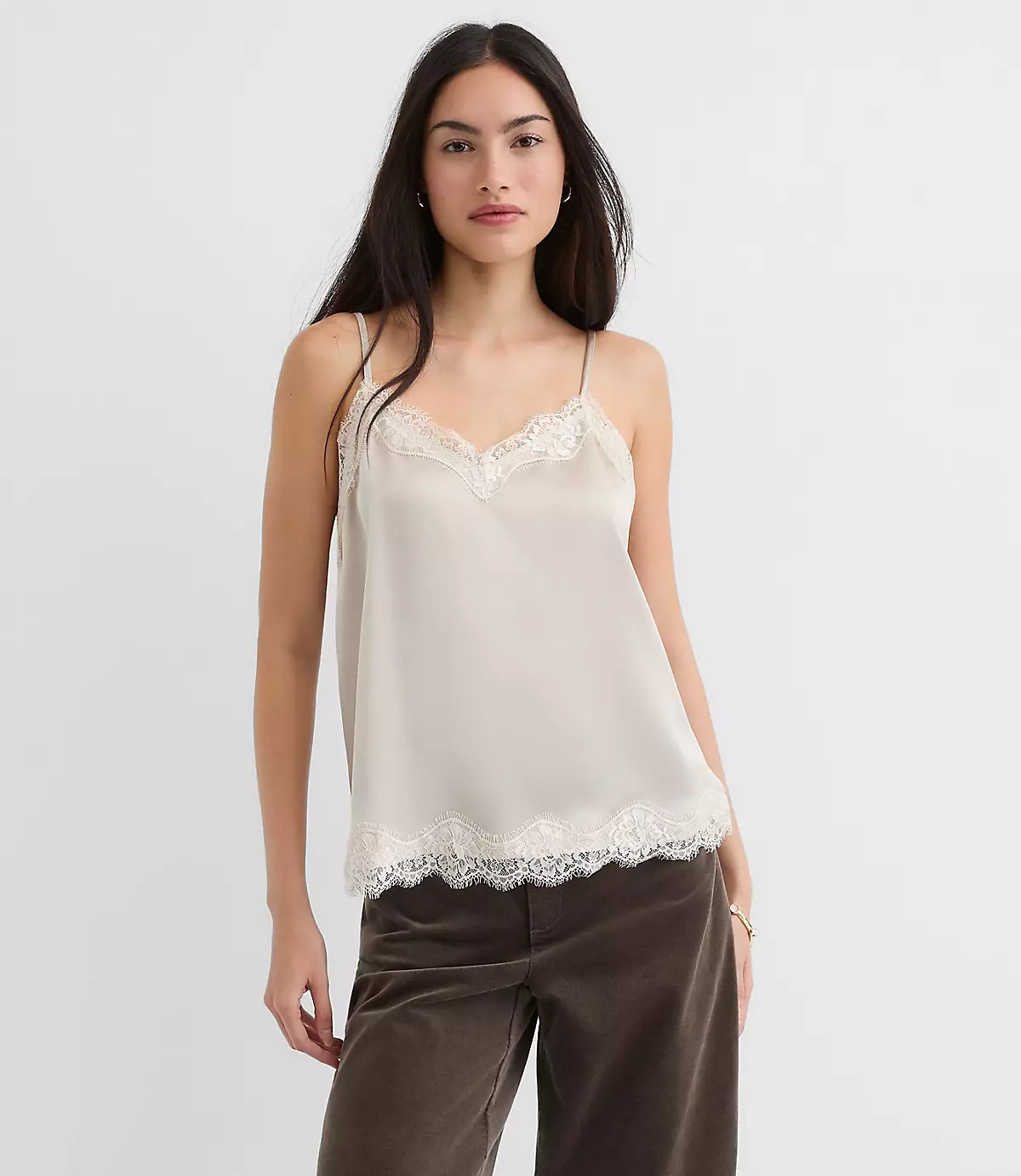 Lace Trim Satin Cami | LOFT