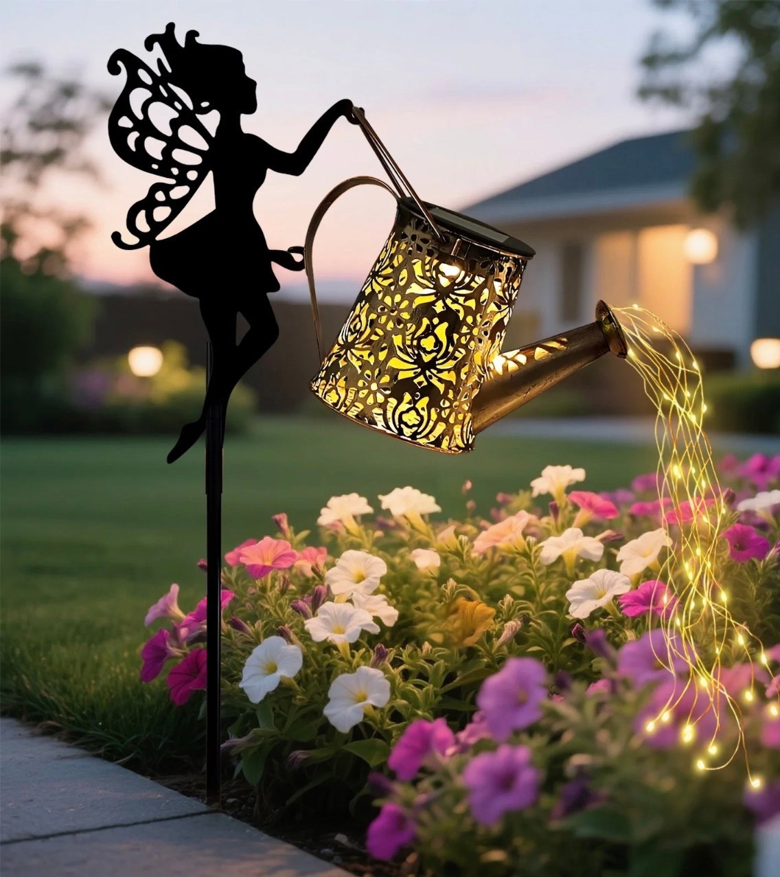 Solar Fairy Garden Decor with Watering Can Light, LED Hanging Lantern with Shepherd Hook, Waterproof Retro Metal Yard Light for Outdoor Garden Patio Pathway Decoration

#LTKMothersDay #LTKSeasonal #LTKHome