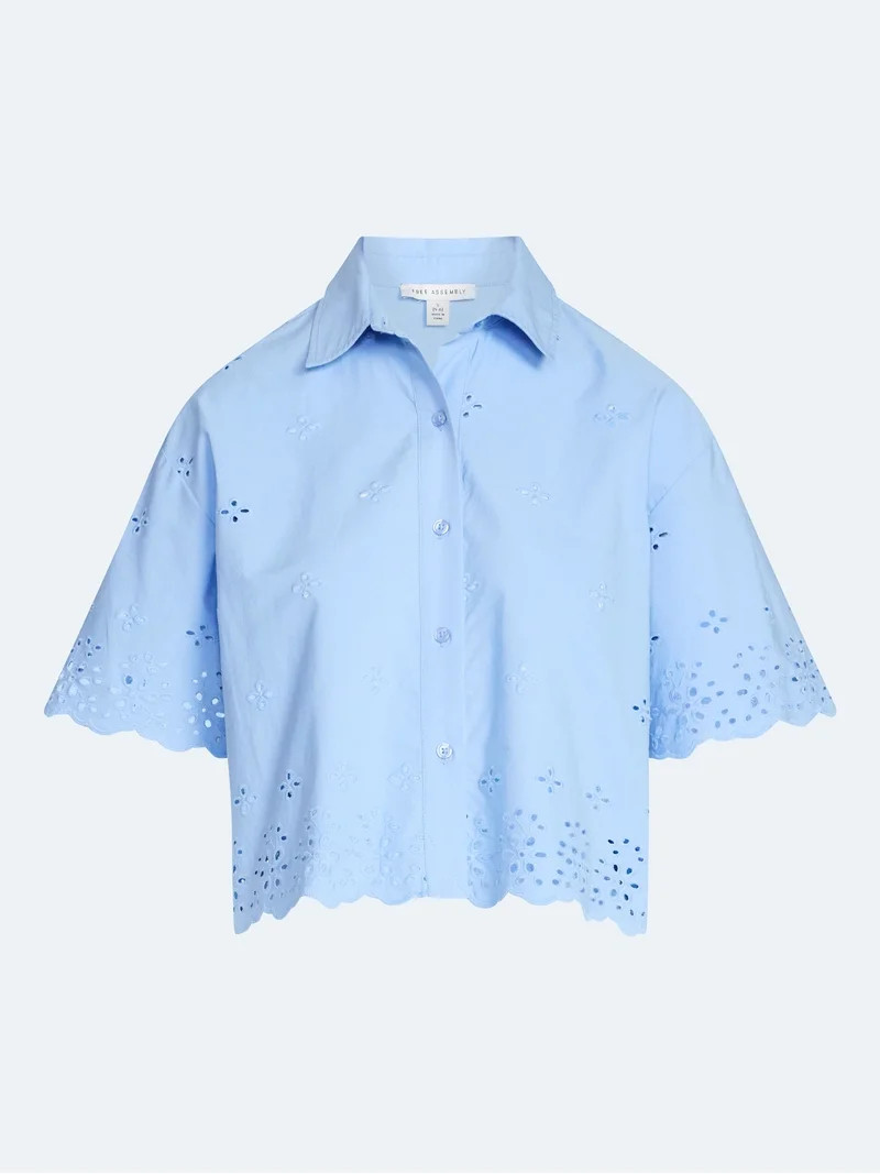 Free Assembly Women's and Women's Plus Cropped Cotton Eyelet Shirt, Sizes XS-4X | Walmart (US)