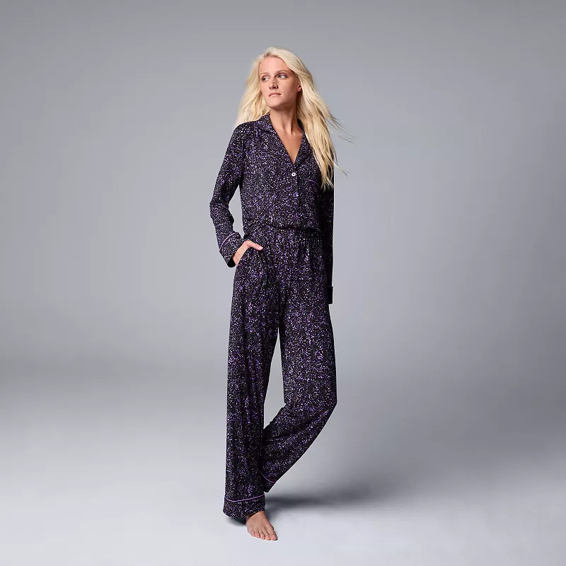 Women's Simply Vera Vera Wang Long Sleeve Pajama Top & Bottoms Sleep Set | Kohl's