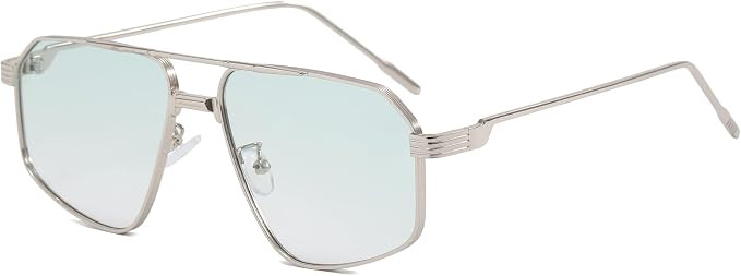 Sleek Hexagon Aviator Sunglasses for Men Women - Metal Frame with Striped Temple Detail, UV Prote... | Amazon (US)