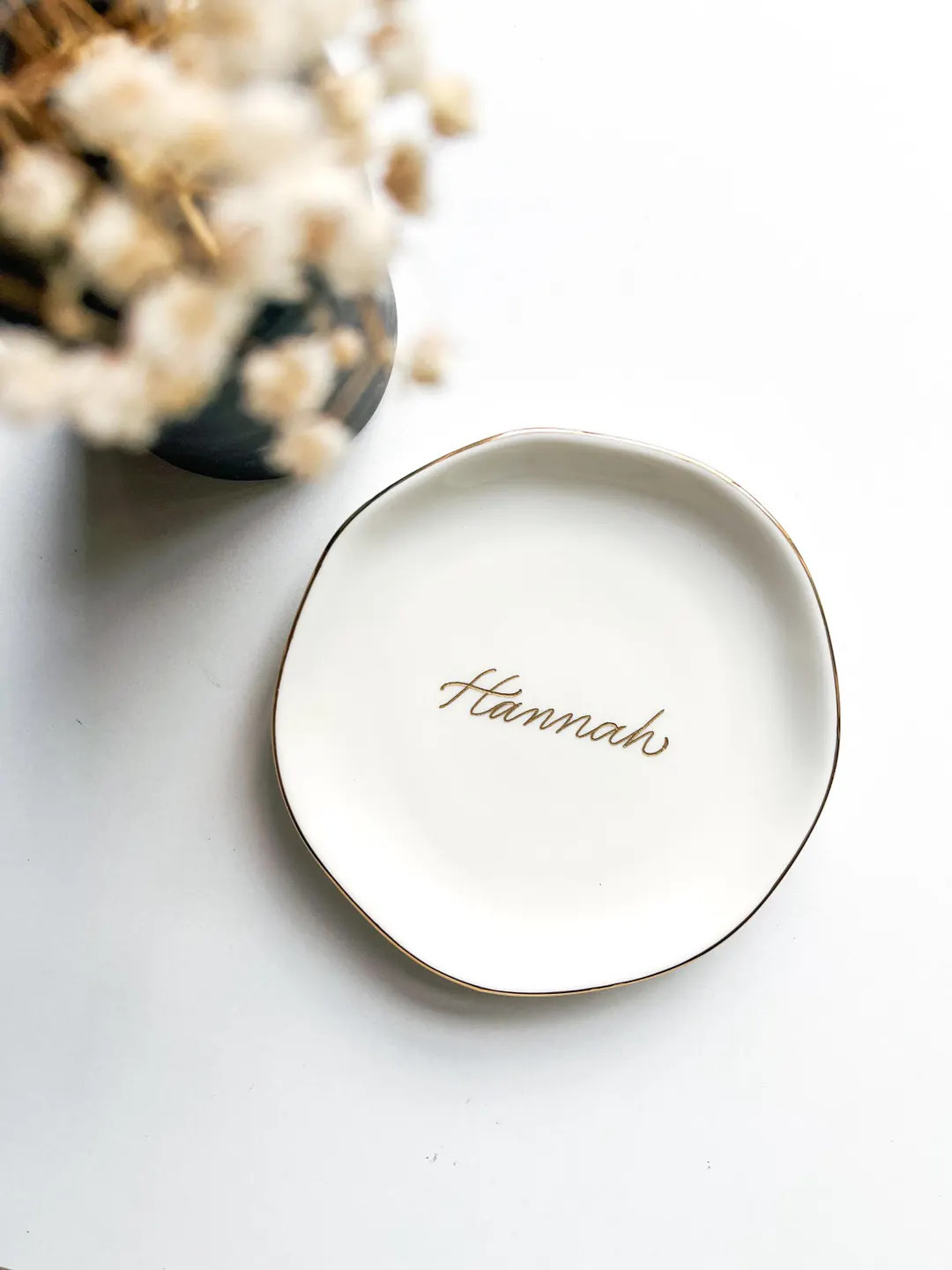 Hand Engraved Ceramic Jewelry Tray With Golden Rim - Etsy | Etsy (US)