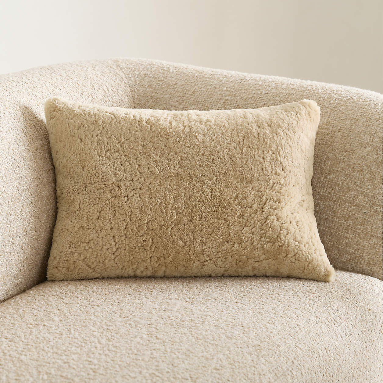 Malmo Shearling 22"x15" Camel Tan Lumbar Pillow Cover + Reviews | Crate & Barrel | Crate & Barrel