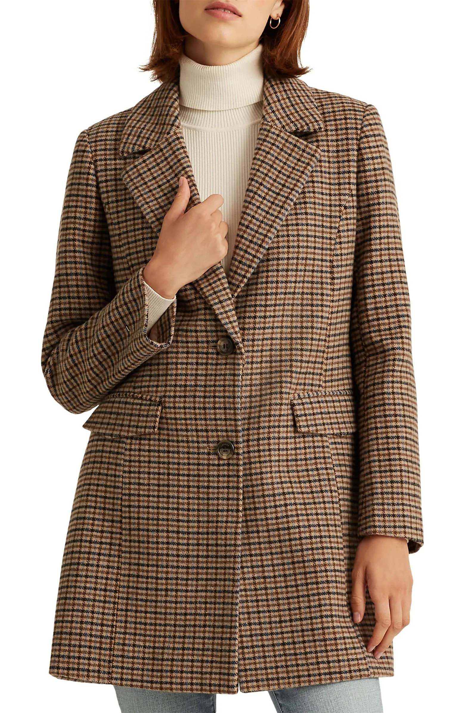 Houndstooth Wool Blend Coat | Nordstrom