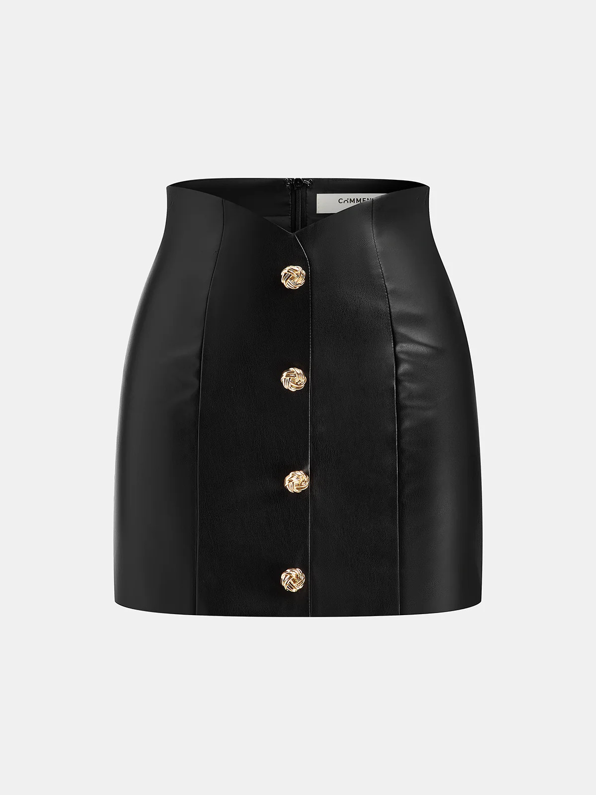 Metal Detail Faux Leather Mini Skirt | Commense