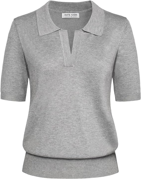 Kate Kasin Short Sleeve Sweaters for Women, V Neck Knit Tops, Business Casual Polo Shirts | Amazon (US)