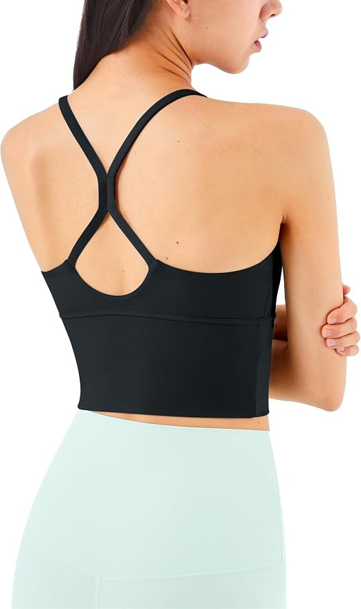 Loovoo Sports Bras for Women Thin Strap Removable Pads V Neck Criss-Cross Back Cropped Tank Tops | Amazon (US)
