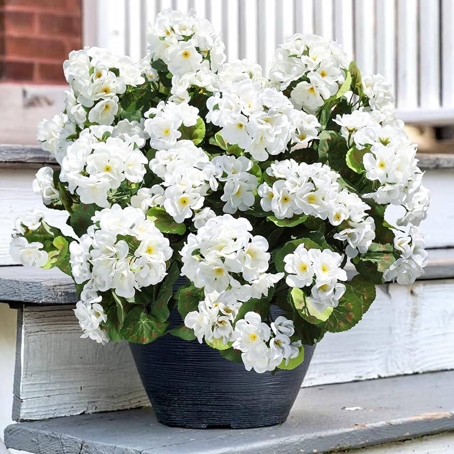Artificial Geranium Fake Flowers for Outdoors Decoration, 6 Bundles Silk Geraniums White Flower U... | Amazon (US)