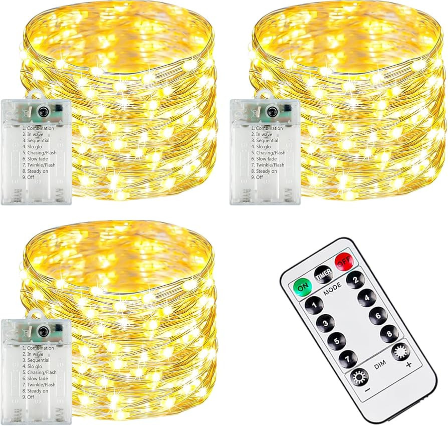 3-Pack 78FT 240 LED Fairy Lights Battery Operated with Timer & Remote, Waterproof Twinkle Lights ... | Amazon (US)