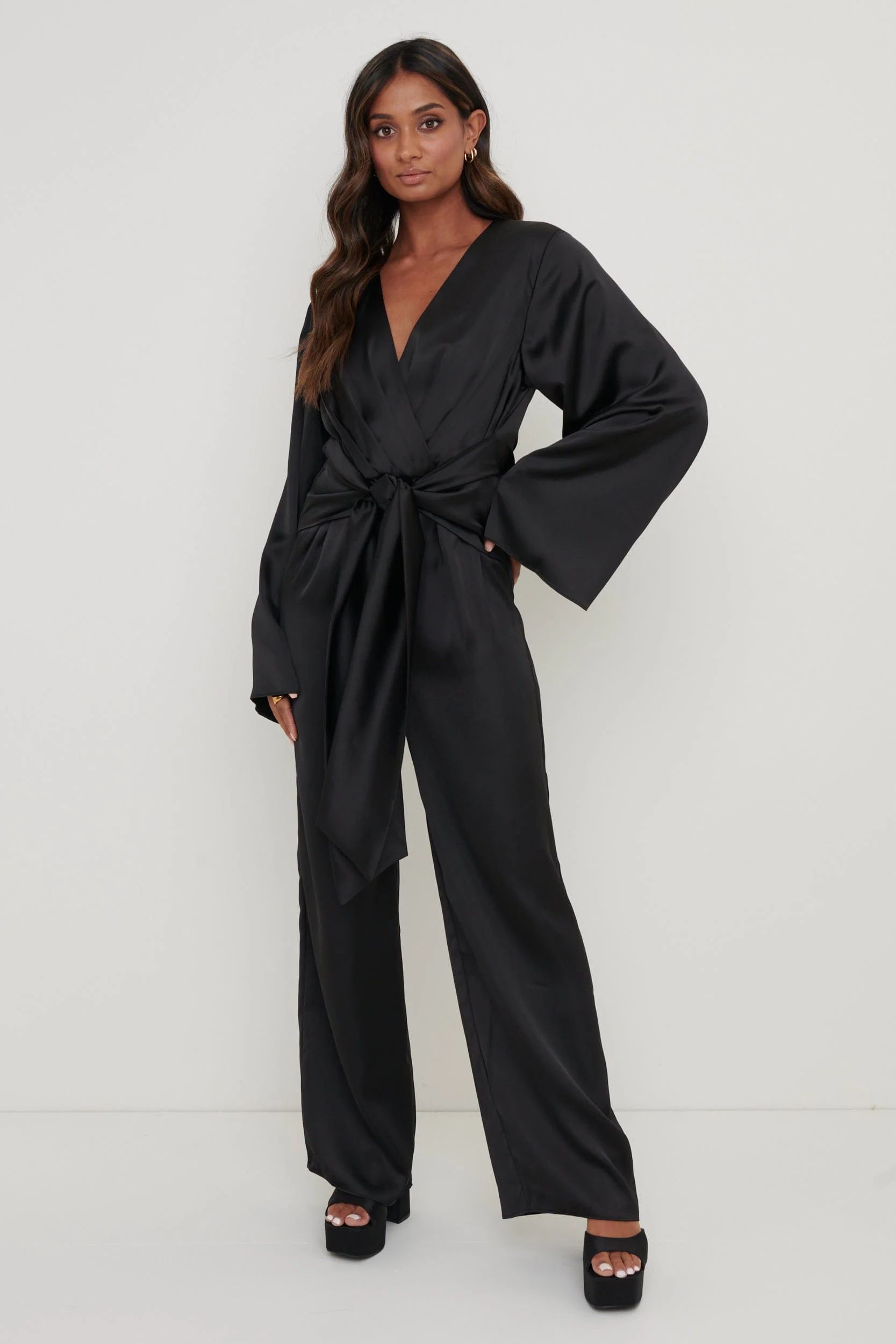 Adelaide Kimono Sleeve Jumpsuit - Black | Pretty Lavish (UK)