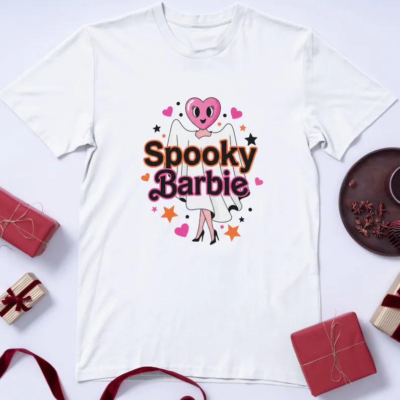 Spooky Barbie Halloween Ghost T-shirt Unisex Softstyle Retro Chic Apparel Gift Idea Cotton Polyes... | Etsy (US)