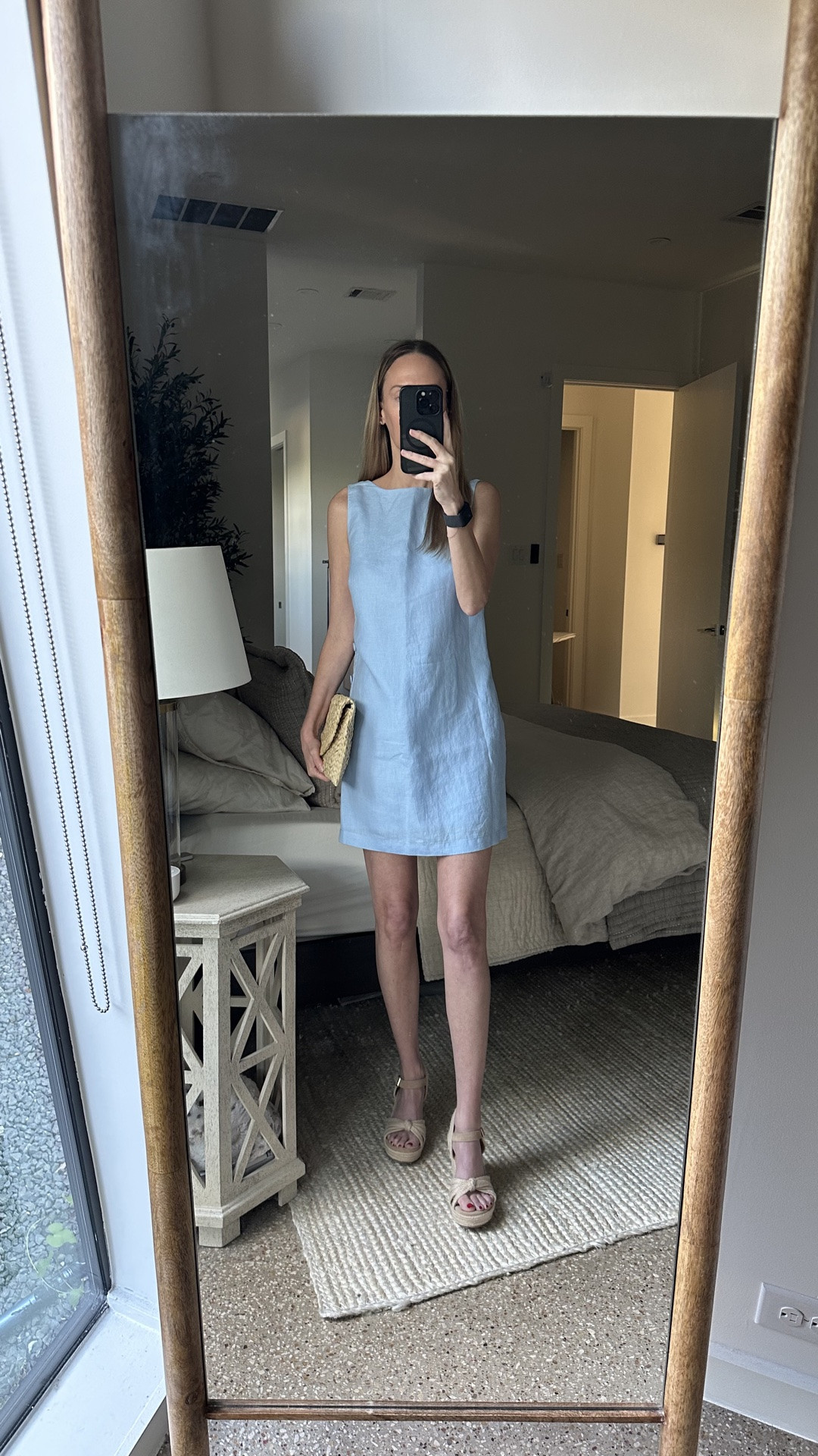 Abercrombie is having a sale on dresses, and there are some great natural fiber options! This shift dress is 100% linen exterior and 100% cotton interior lining. It also comes in light beige and black. Sale is 6/3-6/4 with extra $$ off with code AFLTK. 
Dress Color: light blue Dress Size: xs regular

*My sandals are also almost 50% off, they’re comfy and cute for the summer!*

Cotton dresses, linen dresses, summer dresses, mini dresses, midi dresses, maxi dresses, summer fashion, summer outfits, date night outfits, girls night outfits, vacation dresses 2026, beach dresses, rattan purse, beach bag, wedges, rattan sandals, summer sandals, nude sandals

#LTKxAbercrombie #LTKSaleAlert #LTKootd