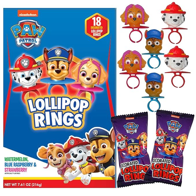 Decorated PAW Patrol Themed Lollipop Rings, Valentine's Day Candy Classroom Exchange Kit, Assorte... | Amazon (US)
