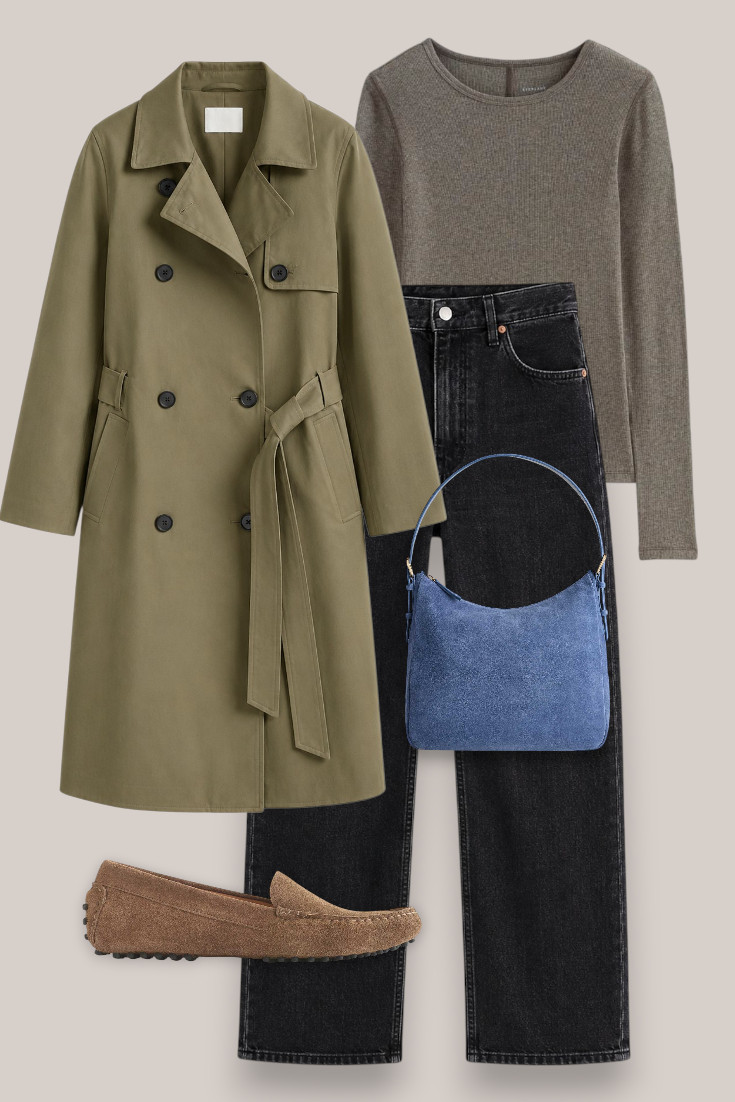A classic trench outfit with a little more colour for fall. The olive, chocolate brown and black work so well together, with the blue suede bag adding an unexpected pop. Perfect for an easy but put-together everyday look. 

 #LTKautumn #LTKworkwear #LTKstyletip