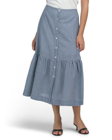 Cotton Blend Gingham Midi Skirt for Women | Polyester/Cotton | Marshalls