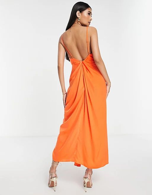 ASOS EDITION satin drape side cami midi dress in orange | ASOS (Global)